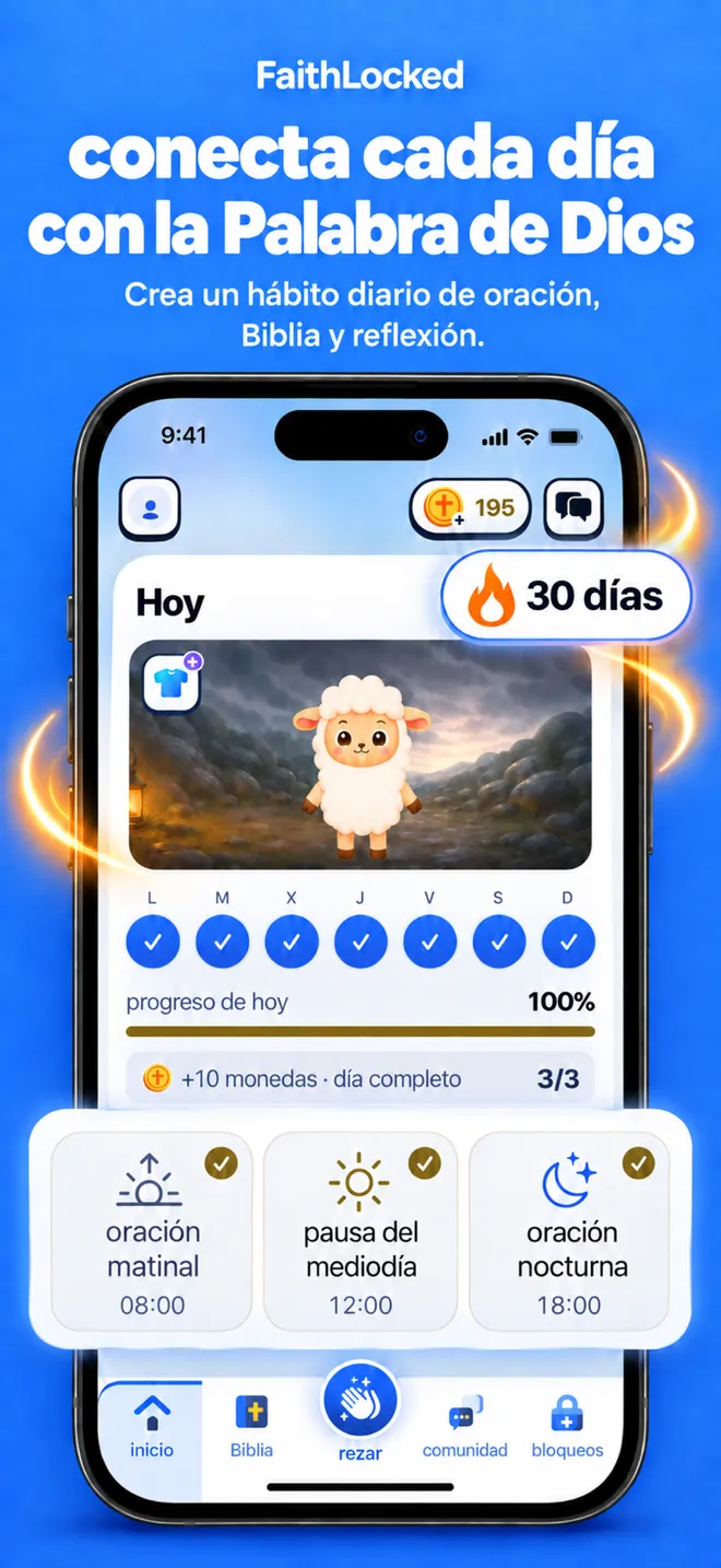 Pantalla de inicio de Faithlocked con reflexión diaria y diario de oración