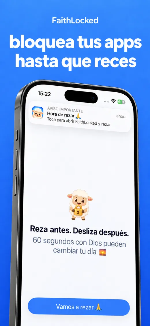 La app Faithlocked mostrando una invitación a rezar antes de abrir las apps que distraen