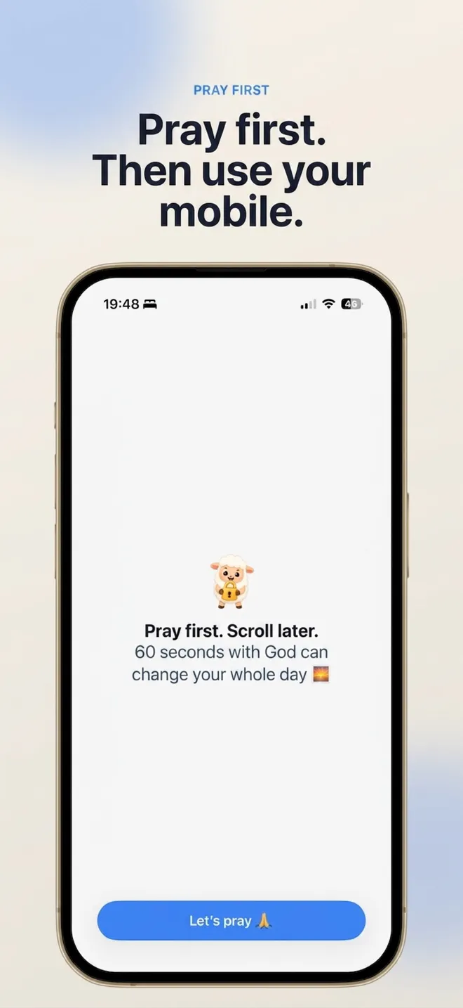 Faithlocked prayer prompt displayed before the phone is unlocked